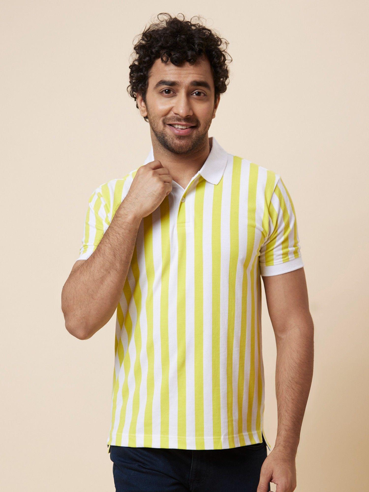 men yellow striped cotton t-shirt