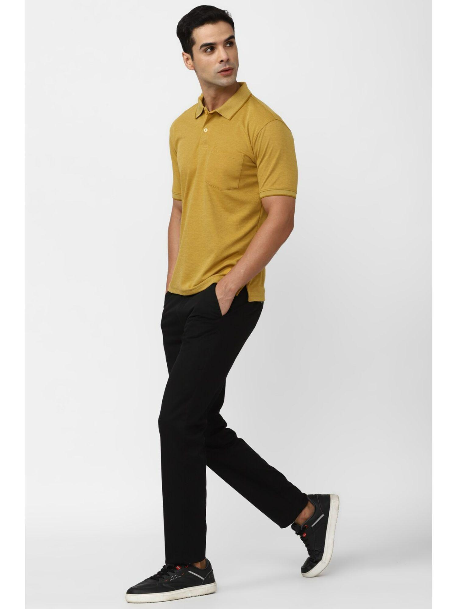 men yellow textured polo t-shirt