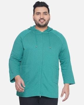 men zip-front regular fit hoodie with patch pockets