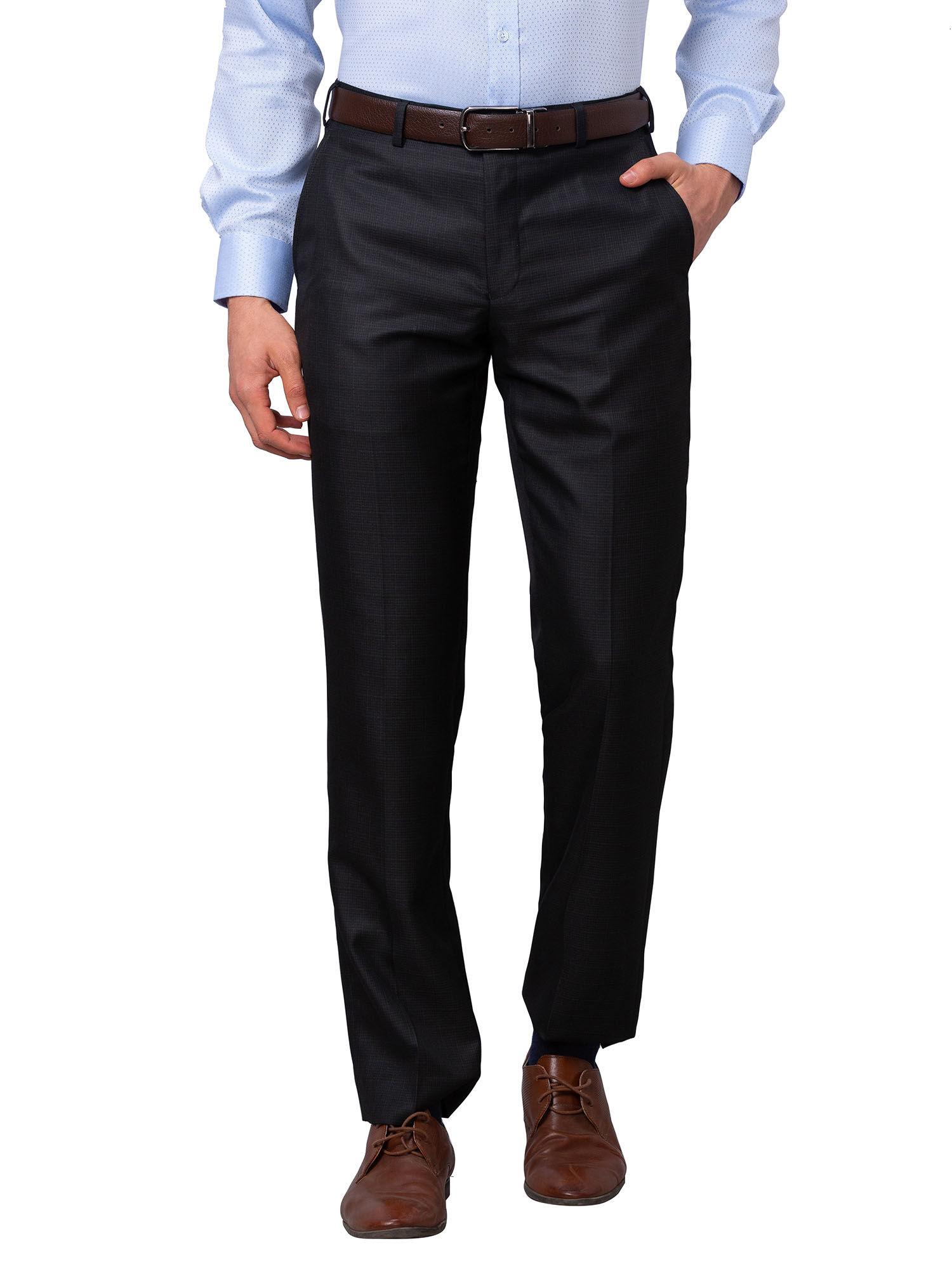 men`s regular fit checks mid waist black formal trouser