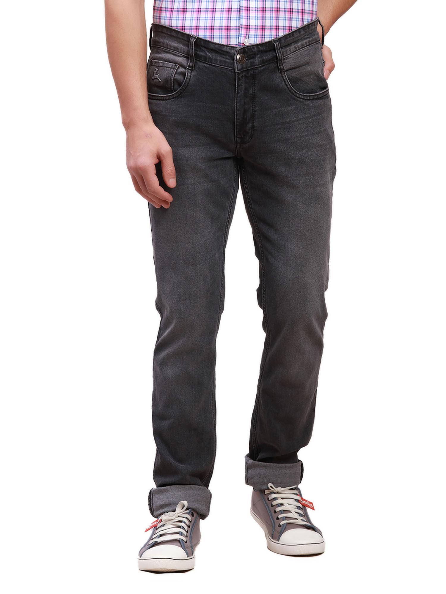 men`s tapered fit solid low waist black jeans