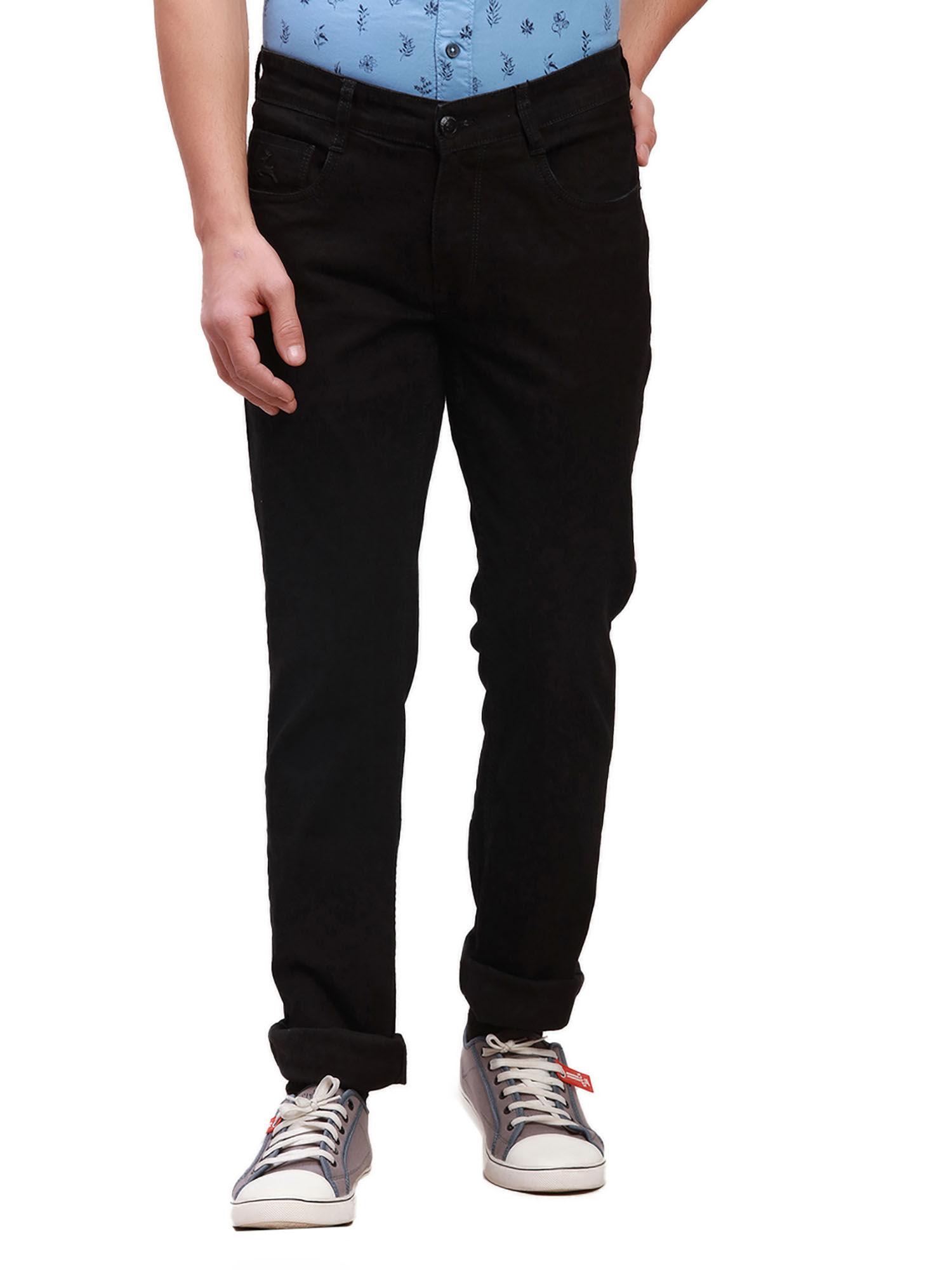 men`s tapered fit solid low waist black jeans