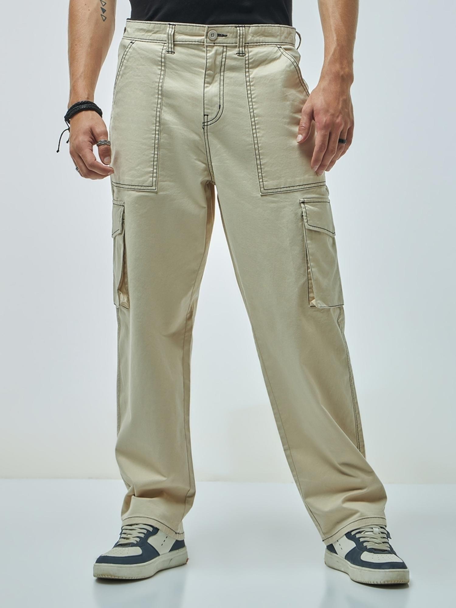 men's beige oversized cargo pants