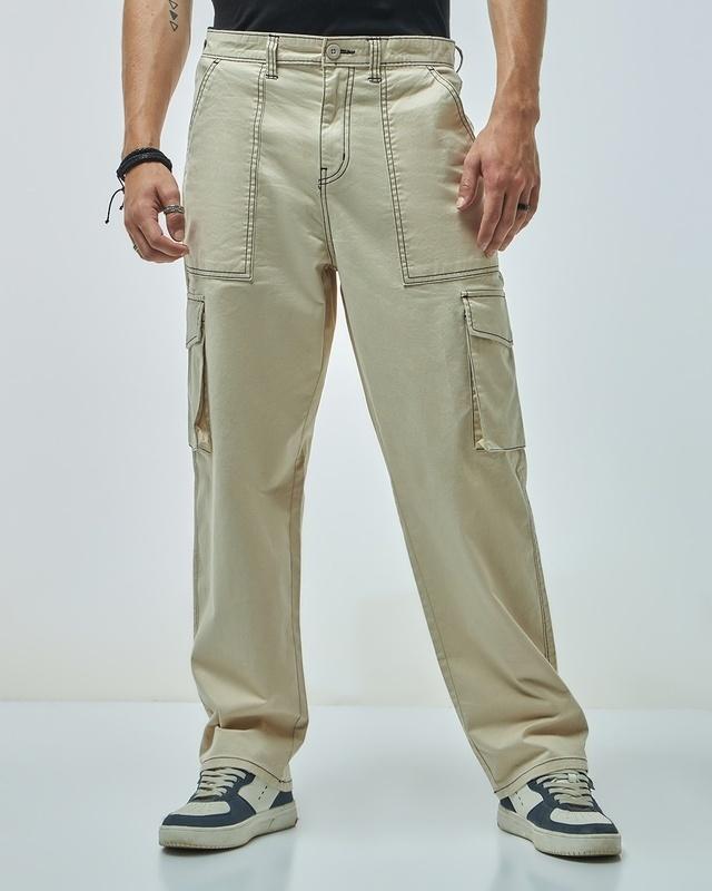 men's beige oversized cargo pants