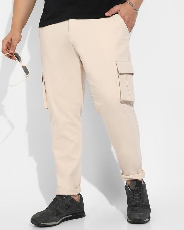 men's beige oversized plus size cargo trousers