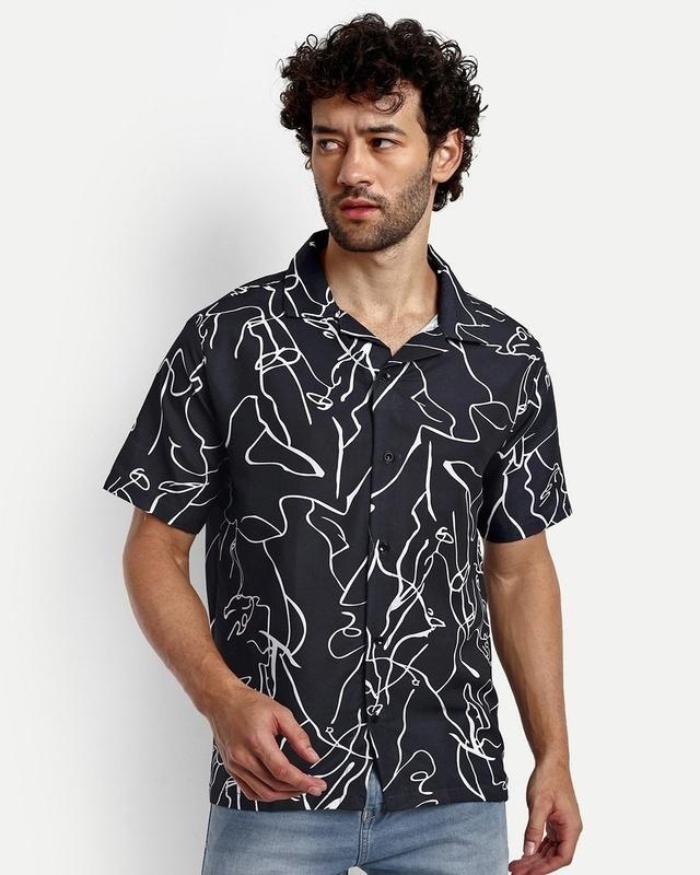 men's black all over abstract printed shirt