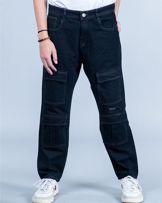 men's black baggy fit cargo jeans
