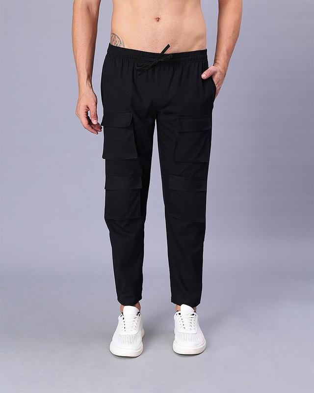 men's-black-loose-comfort-fit-cargo-track-pants