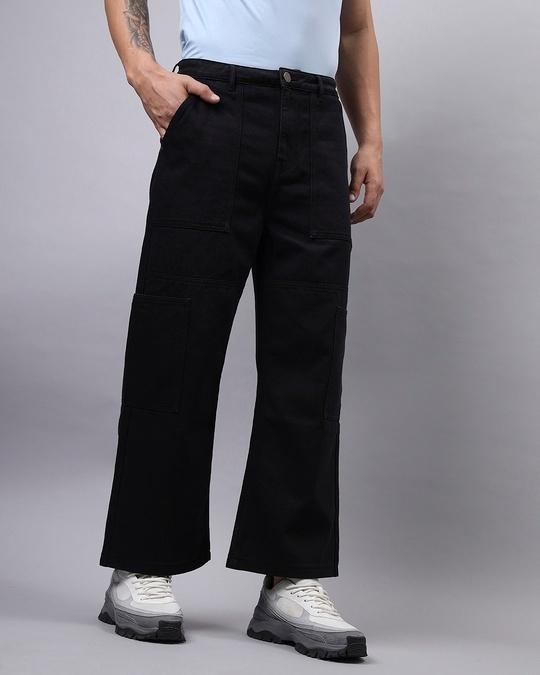 men's black straight fit cargo denim jeans