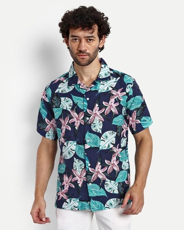 men's blue all over floral printed shirt