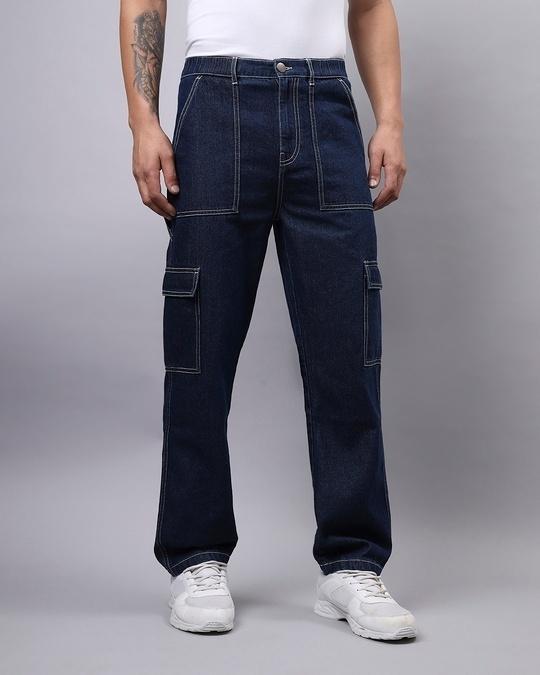 men's blue cargo denim jeans