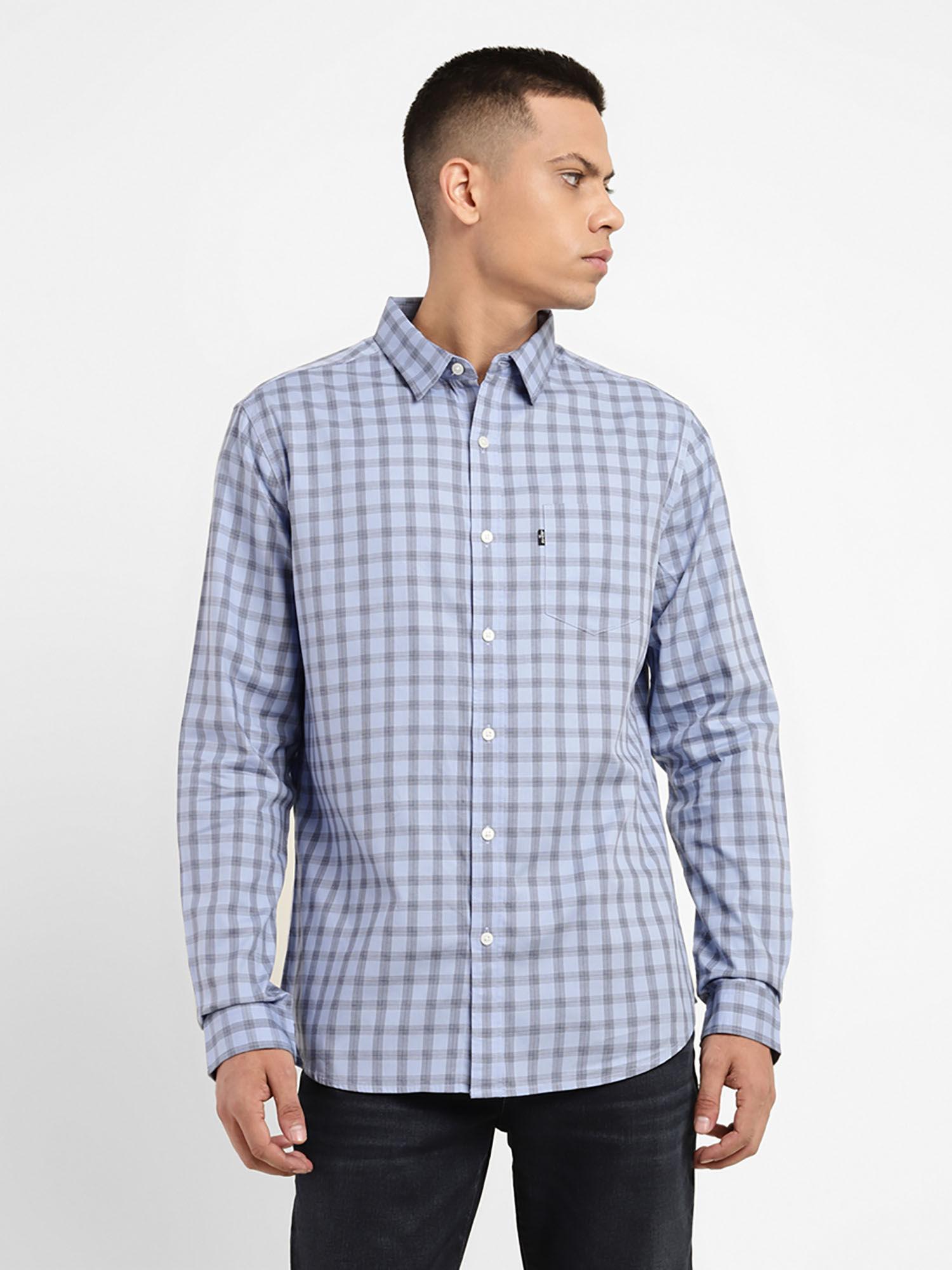 men's blue checkered slim fit shirt