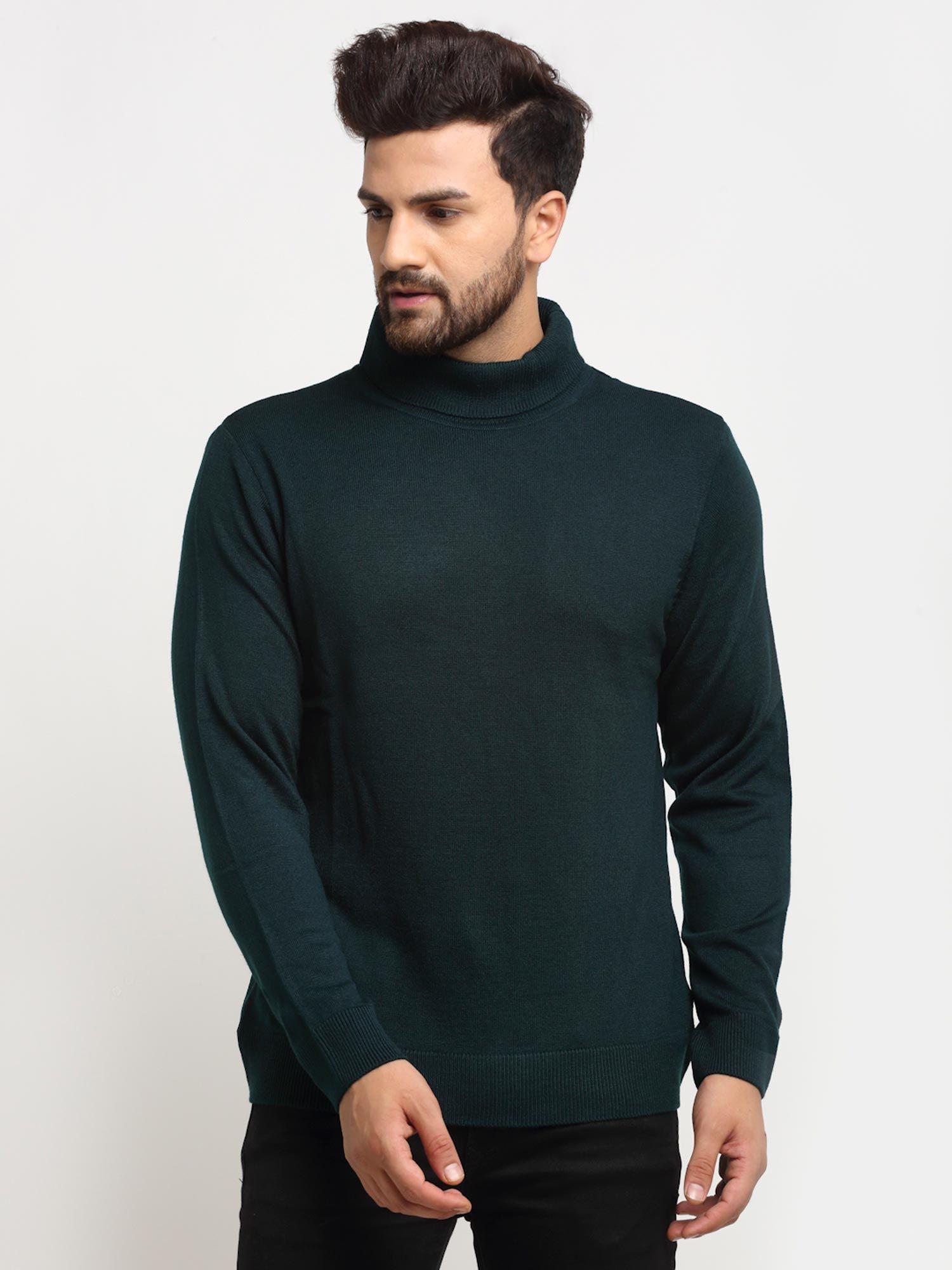 men's blue full sleeve solid high neck sweater