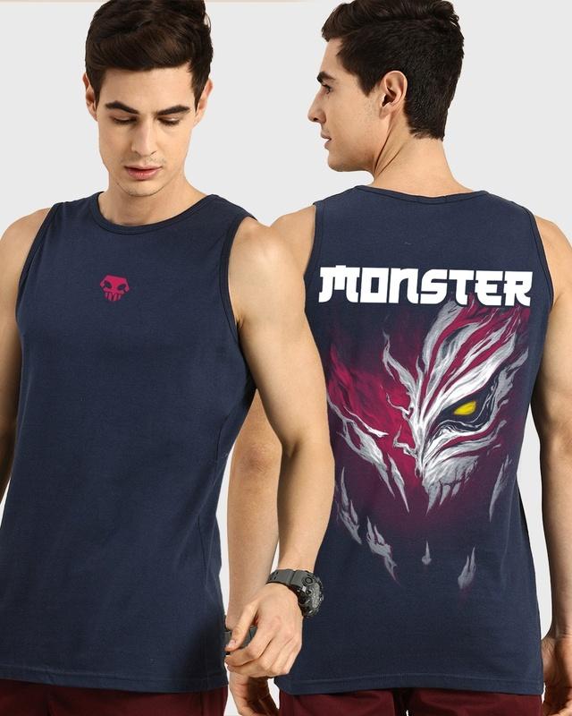 men's blue monster graphic printed vest
