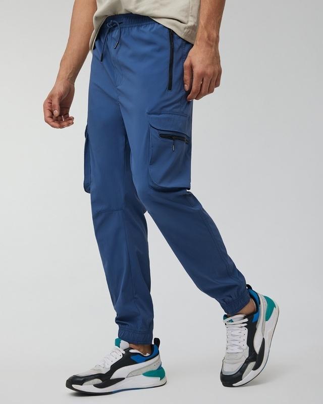 men's-blue-skinny-fit-cargo-joggers