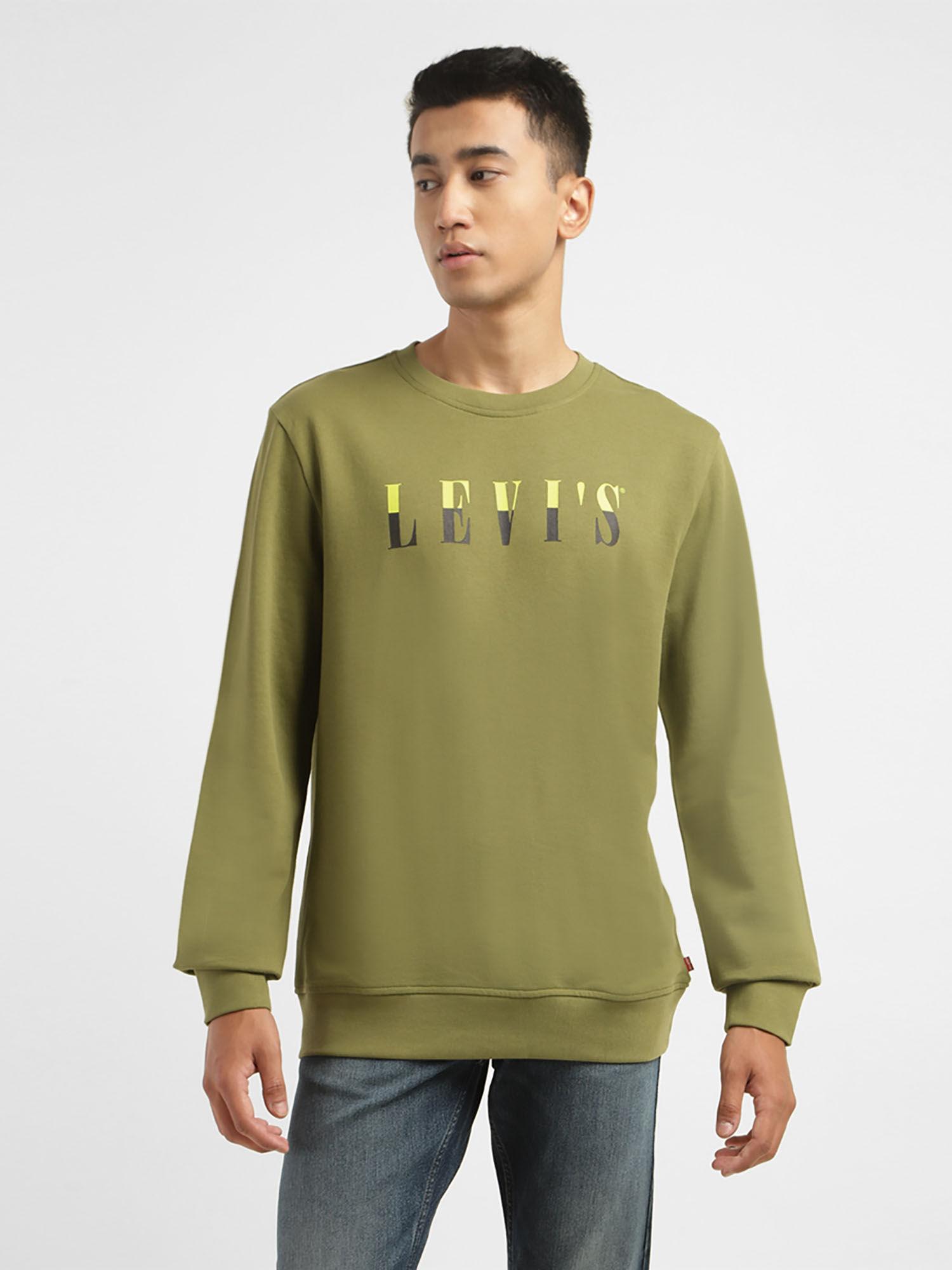 men's brand logo olive crew neck sweatshirt