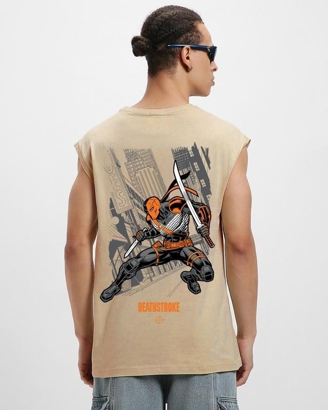 men's brown deathstroke graphic printed boxy fit vest