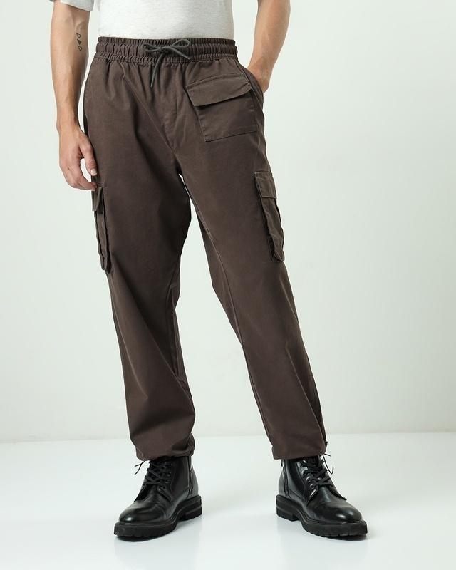 men's brown oversized cargo trousers