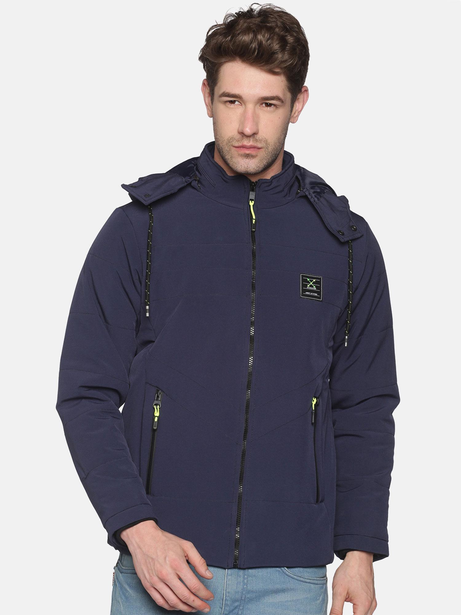 men's casual navy solid jacket