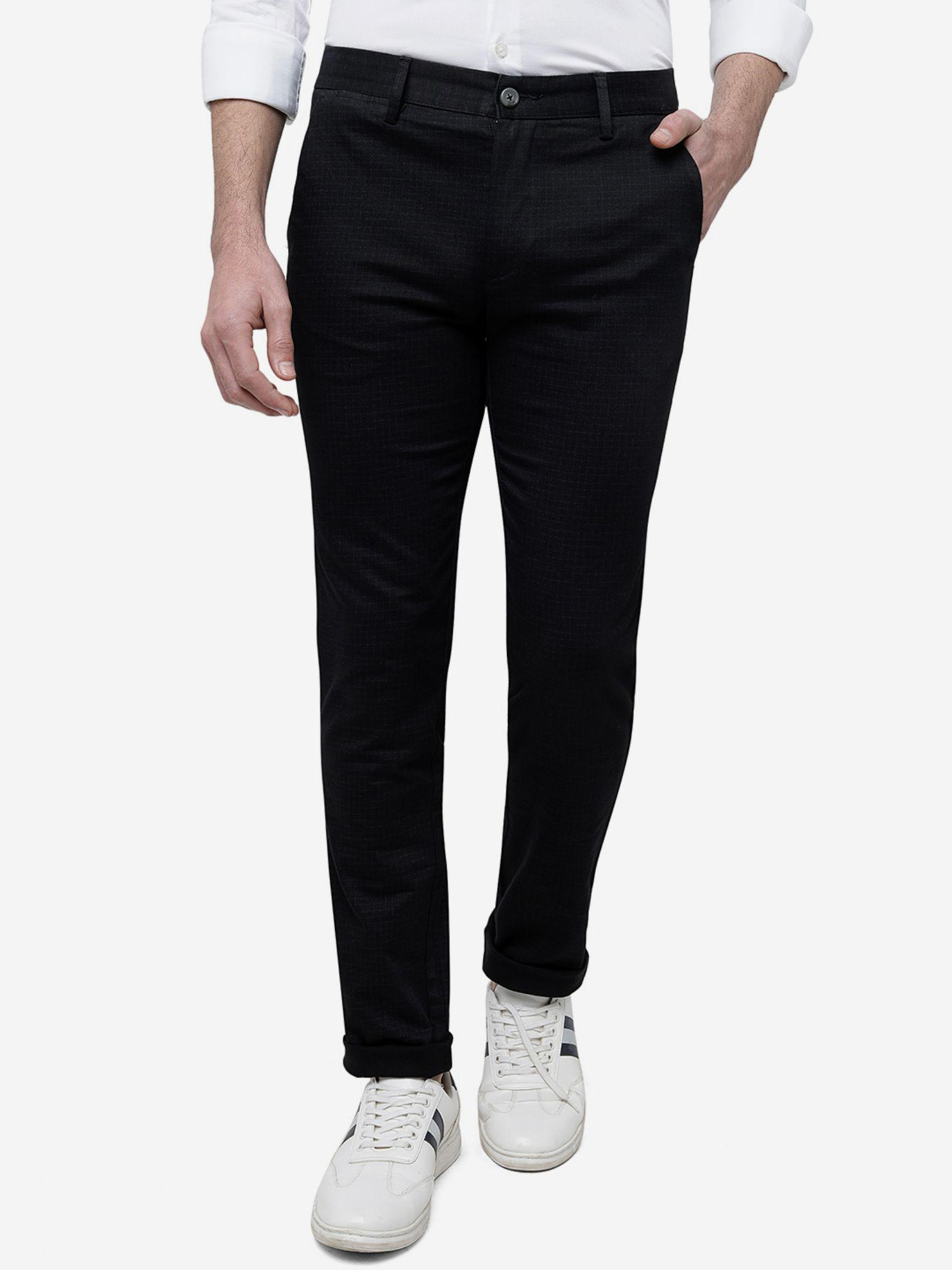 men's checks black cotton casual trouser