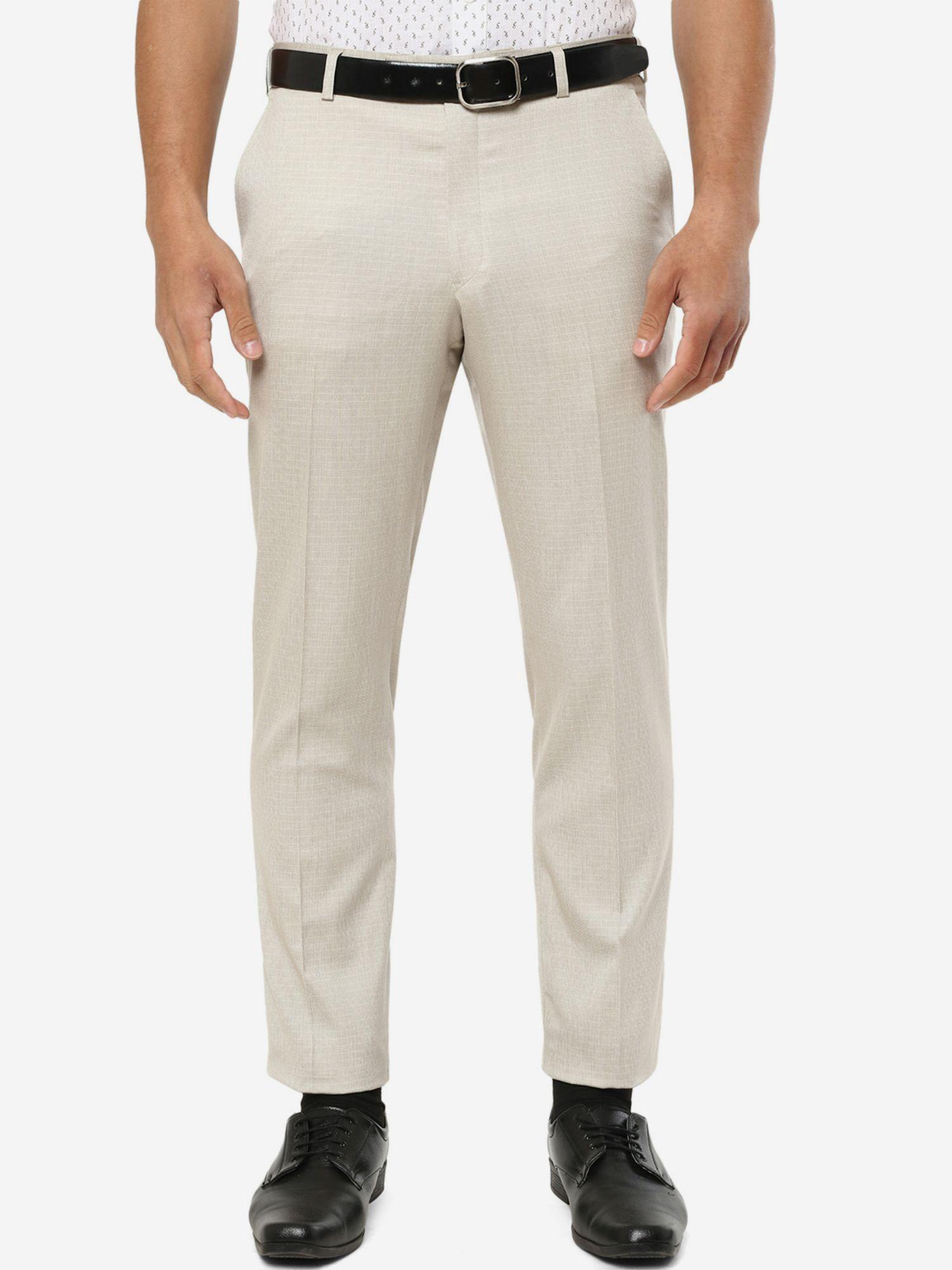 men's checks khaki terry rayon classic fit formal trouser