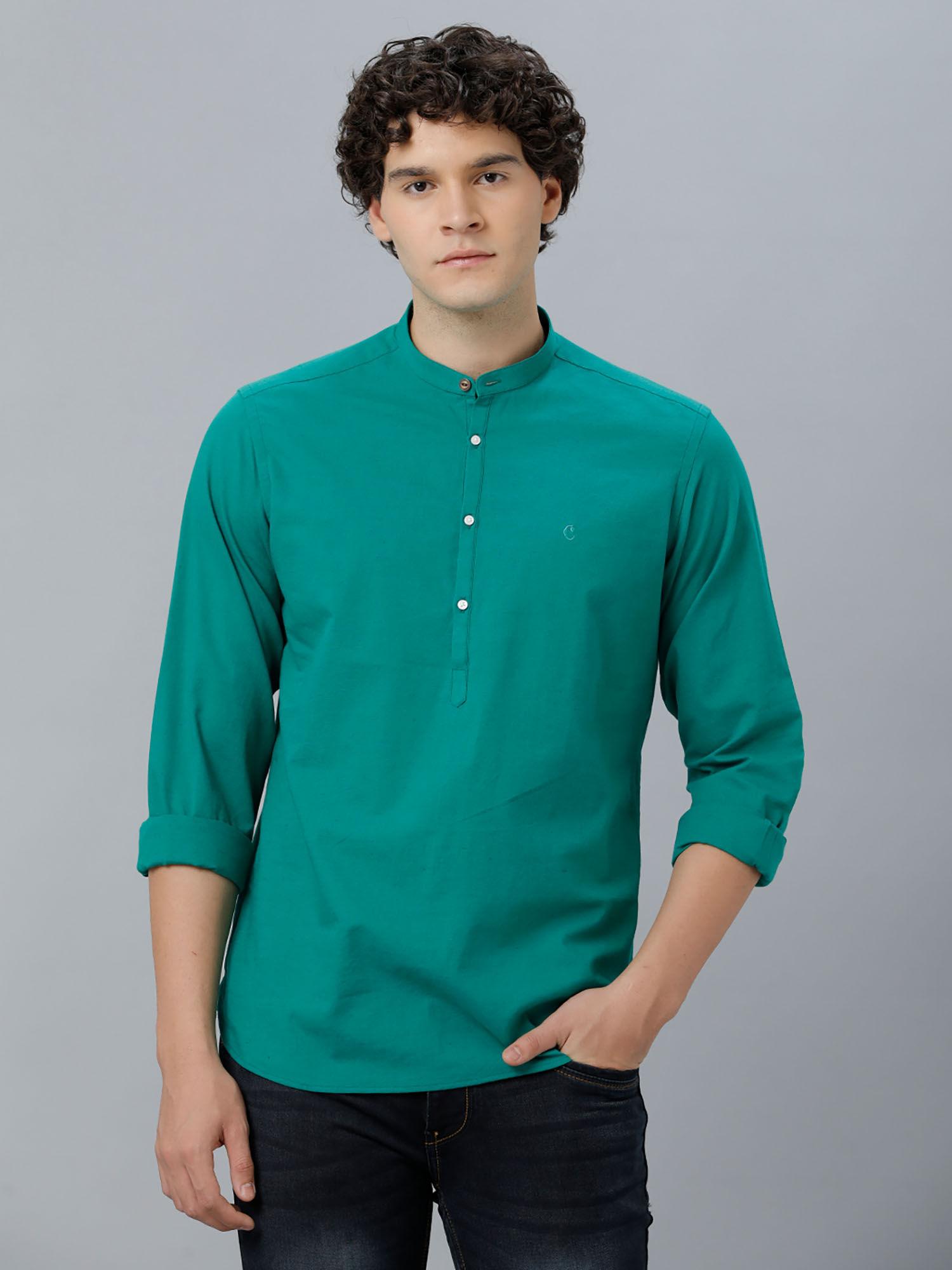 men's cotton linen green solid slim fit full sleeve casual shirt