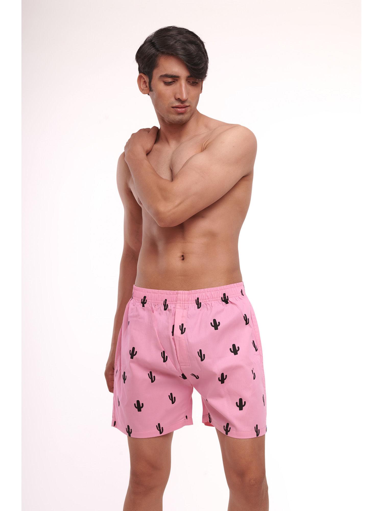 men's cotton printed boxer shorts-pink pink