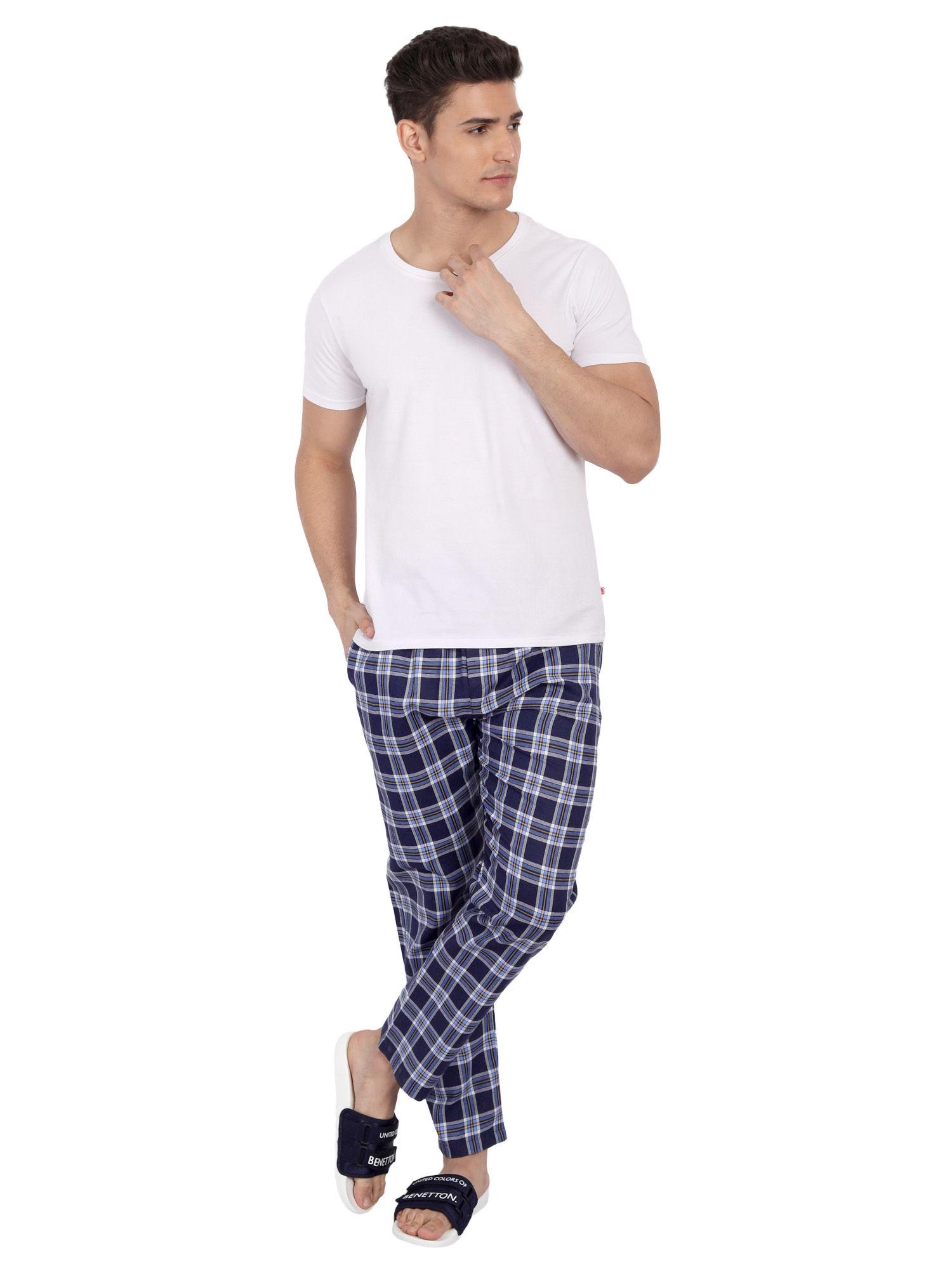 men's essential straight fit woven snooze pyjamas navy blue