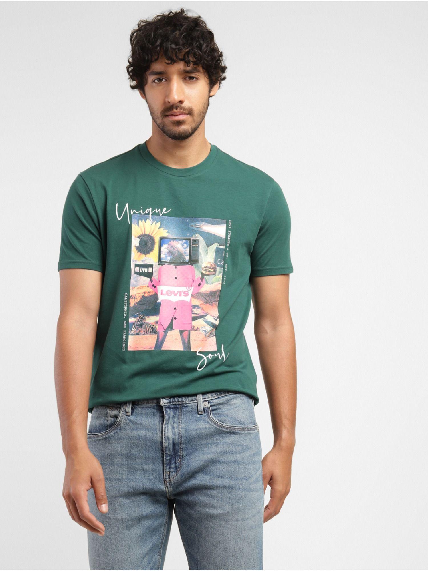 men's green graphic printed crew neck t-shirt