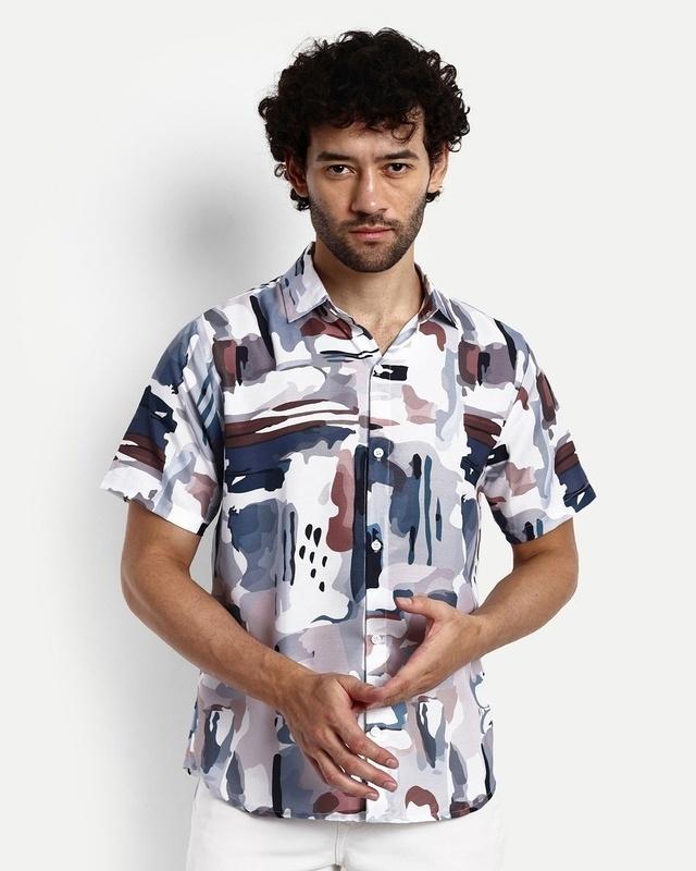 men's grey all over printed shirt
