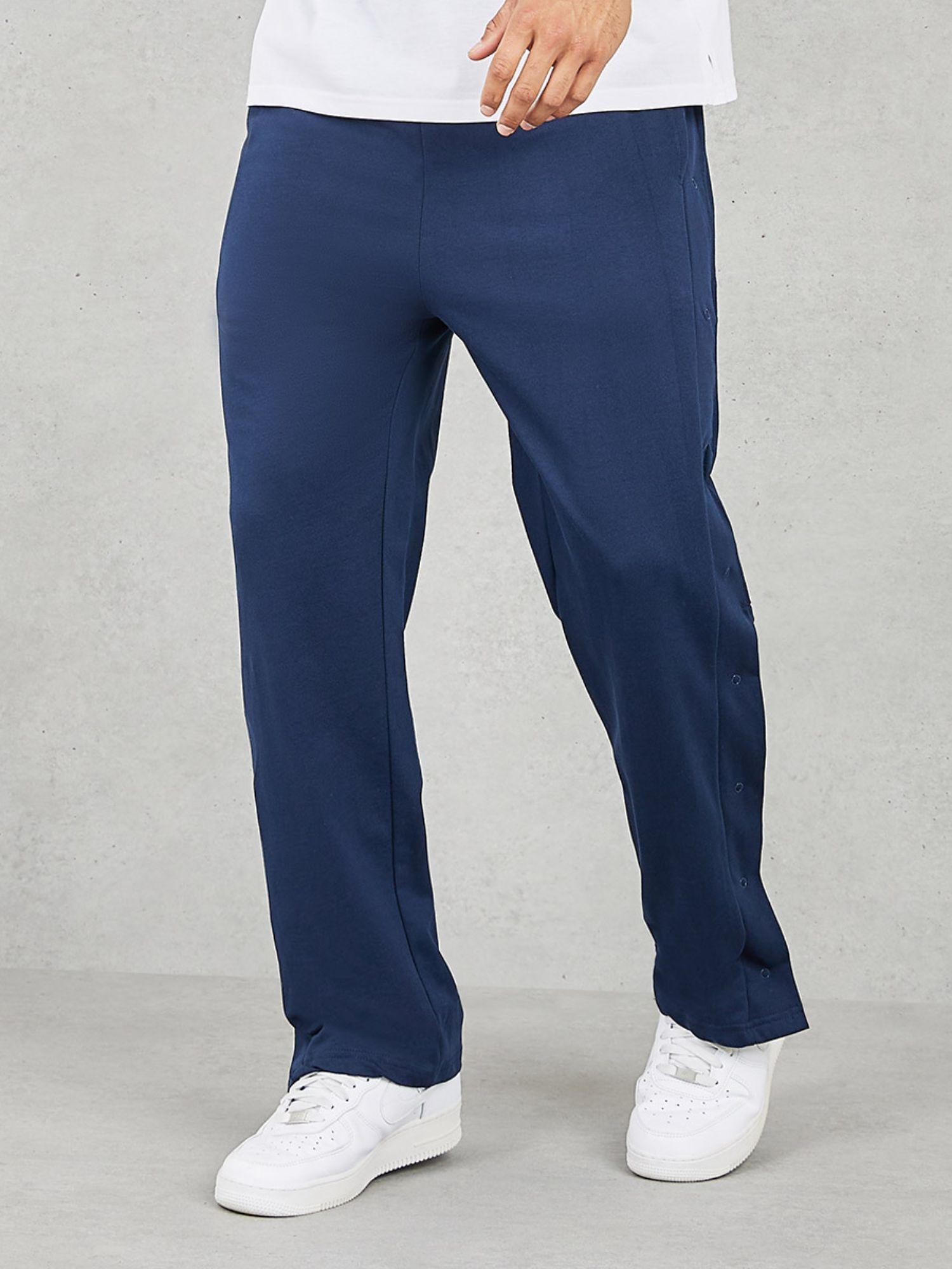 men's navy blue cotton oversized straight leg jogger with popper button