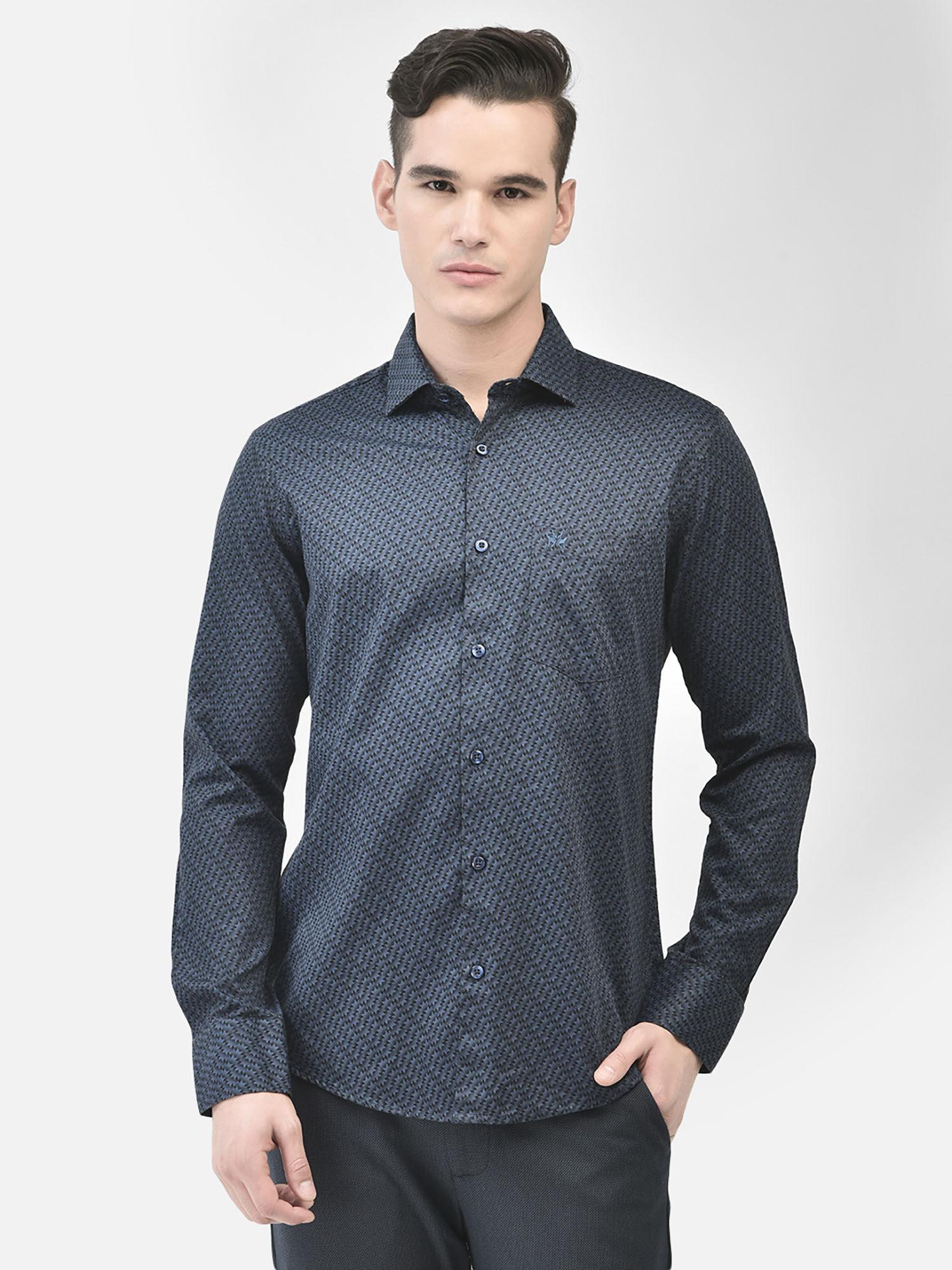 men's navy blue printed shirt