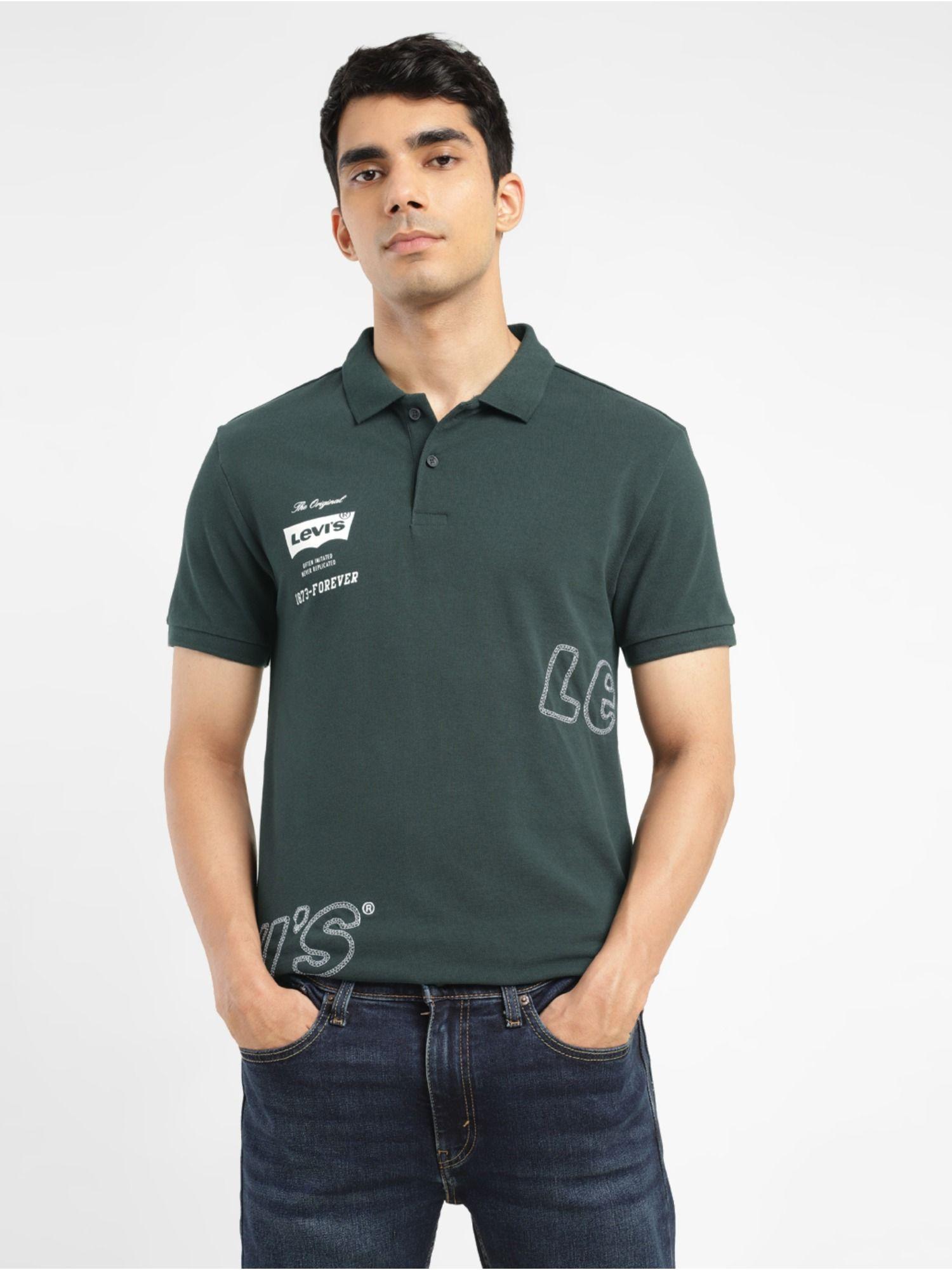 men's olive printed polo collar t-shirt