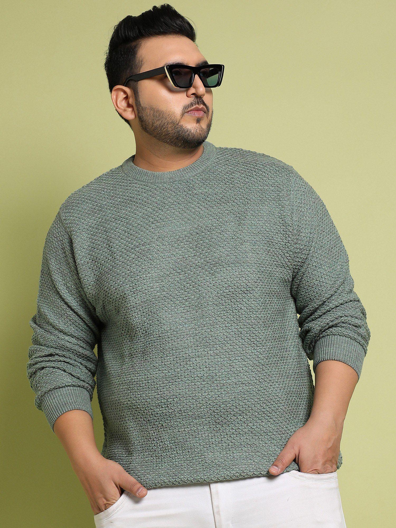 men's olive textured knit pullover sweater