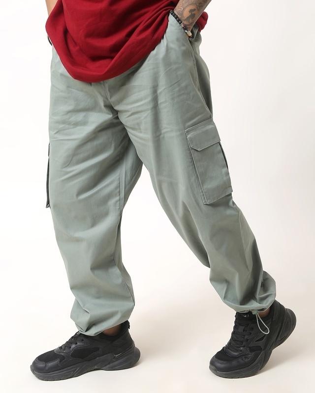 men's paradise green loose comfort fit cargo parachute pants