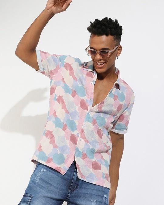 men's pink abstract printed shirt