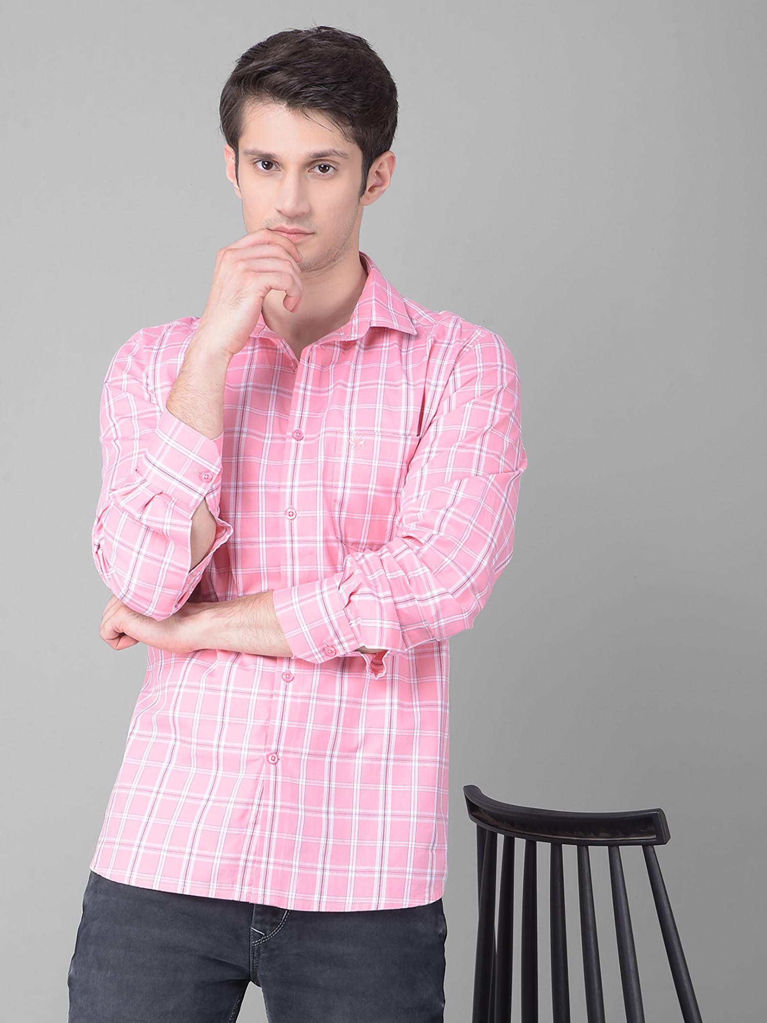 men's pink checked shirt