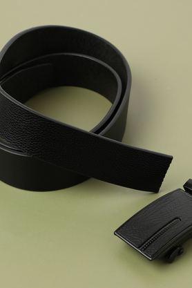 men's pu leather formal wear autolock belt without buckle - black