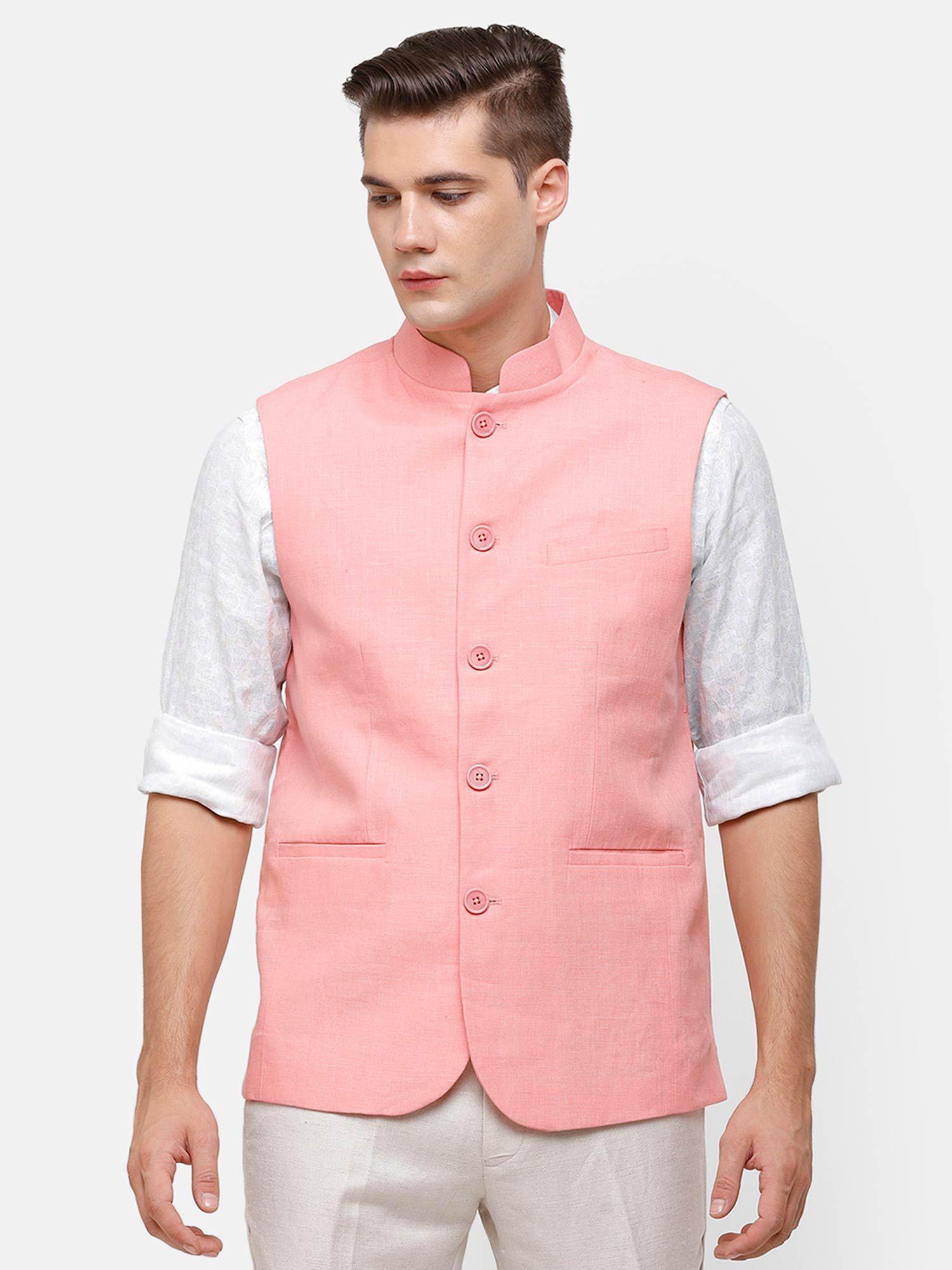 men's-pure-linen-pink-solid-nehru-jacket