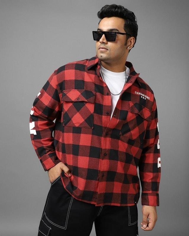 men's red & black reb checked oversized plus size shirt