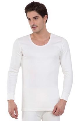 men's round neck solid thermal - off white