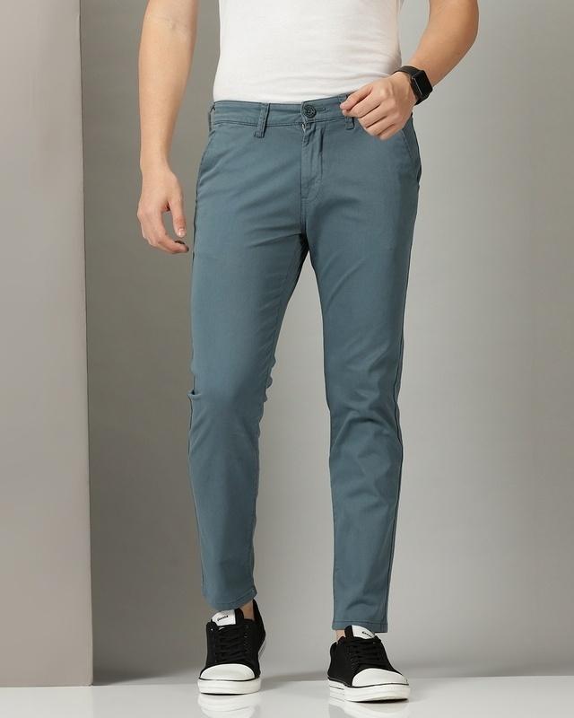 men's teal blue slim fit trousers