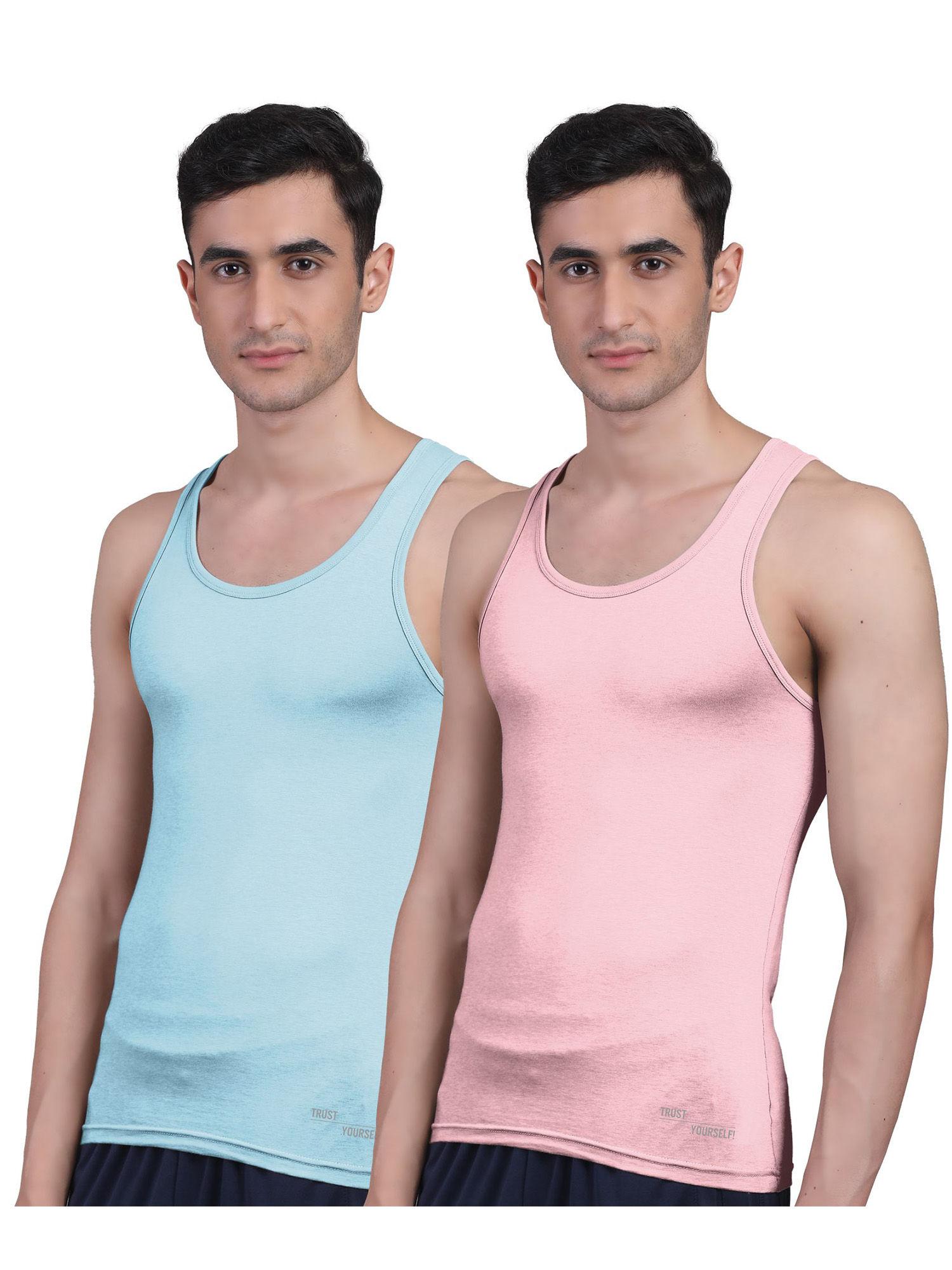 men's twin skin bamboo anti microbial breathtech cotton vest, pack of 2 multi-color