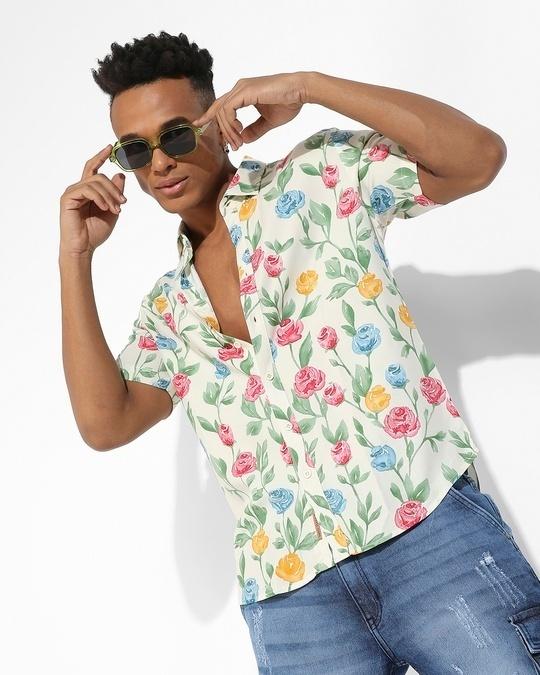 men's white all over floral printed shirt