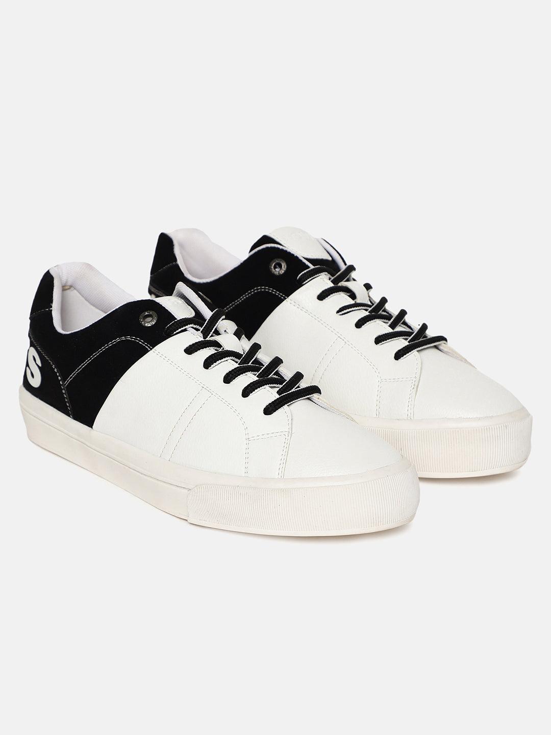 men's white and black colorblock sneakers