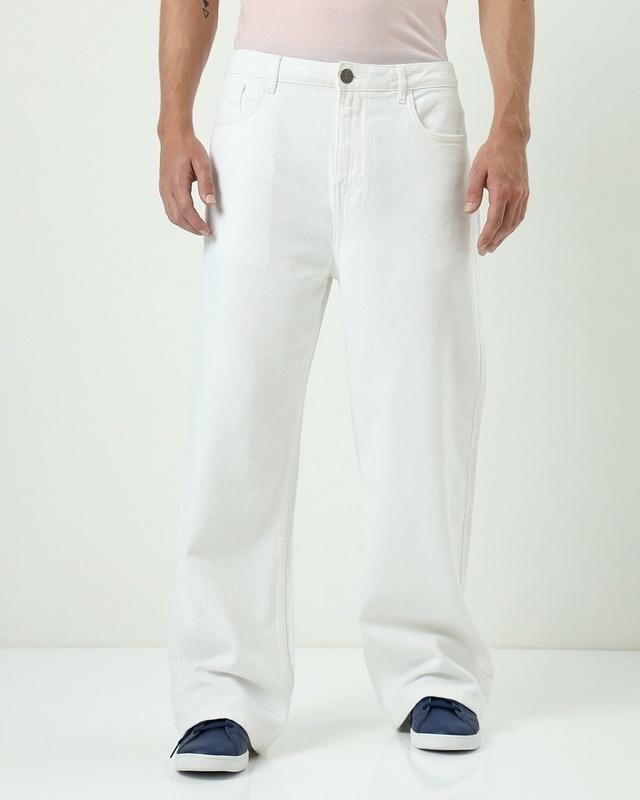 men's white baggy straight fit jeans