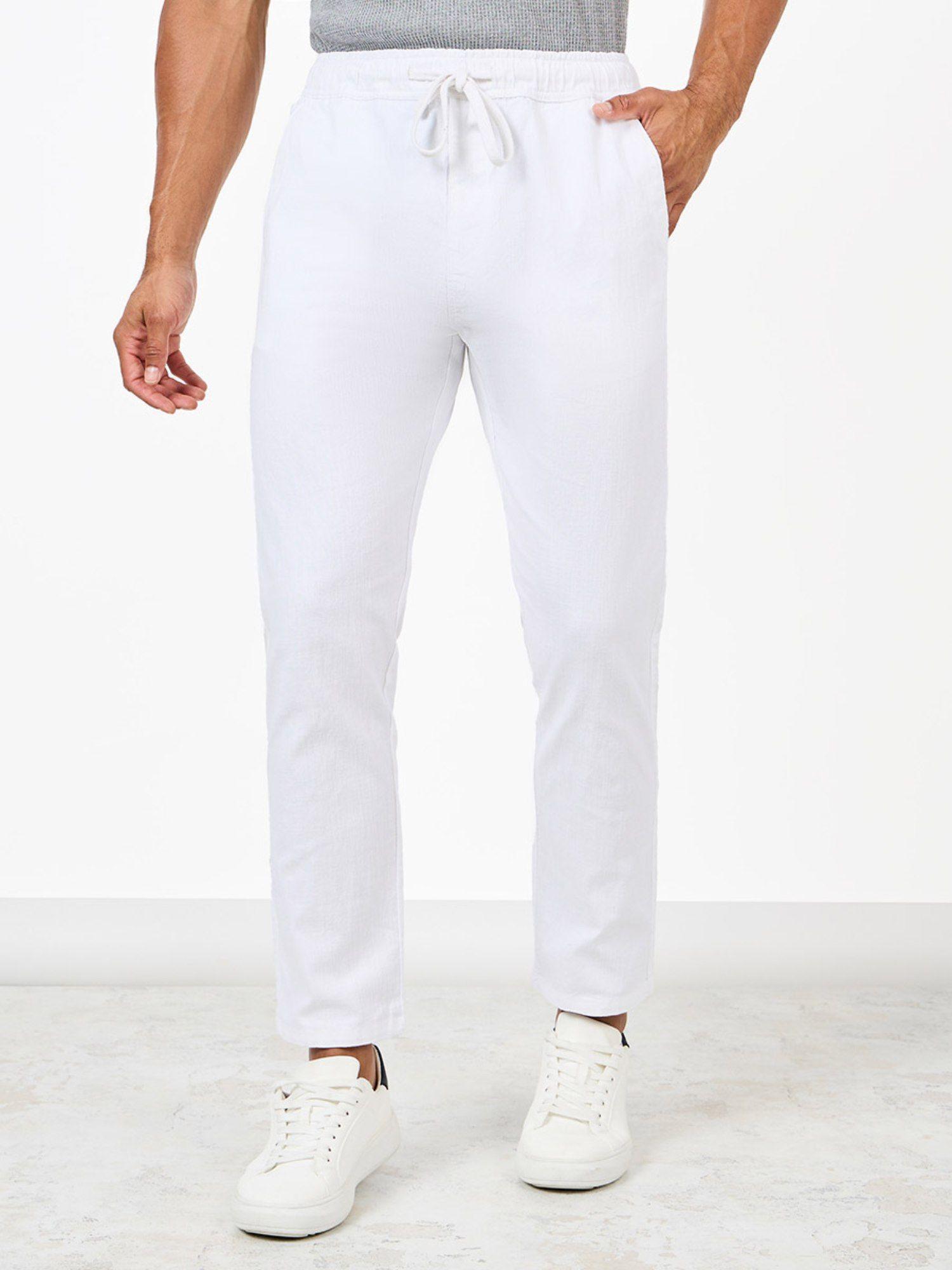 men's white cotton slub relaxed fit lounge trousers