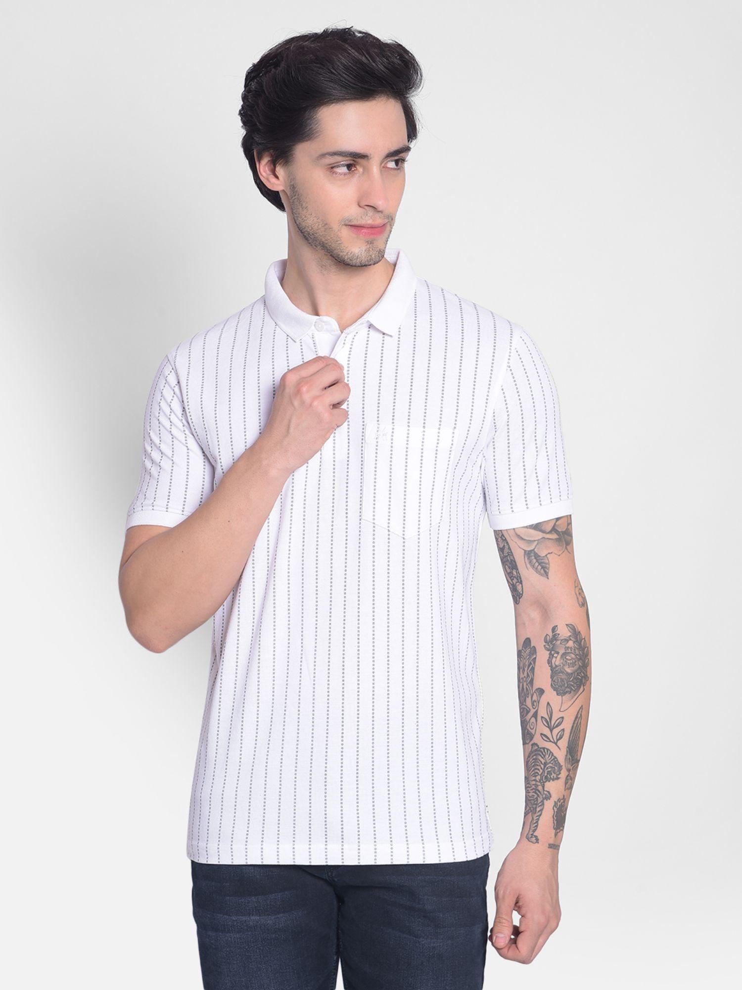 men's white striped polo t-shirt