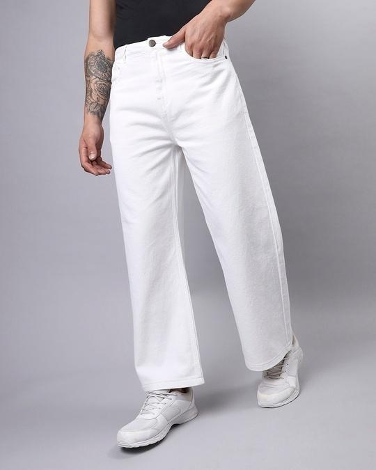 men's white wide leg fit denim jeans