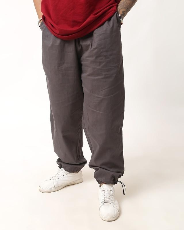 men's aish grey loose comfort fit parachute pants